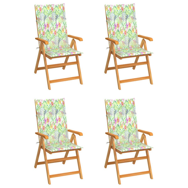 vidaXL Chaises de jardin lot de 4 avec coussins motif feuilles Teck