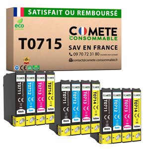 COMETE, Entreprise Française- T0715 - 12 Cartouches Compatibles EPSON