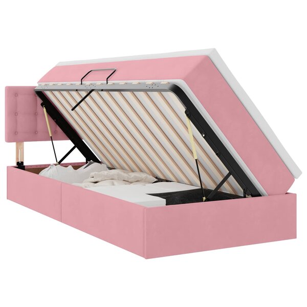 vidaXL Lit de Rangement avec tête de lit Rose 90 x 200 cm Velours