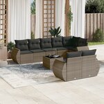 vidaXL Salon de jardin 9 Pièces avec coussins gris résine tressée
