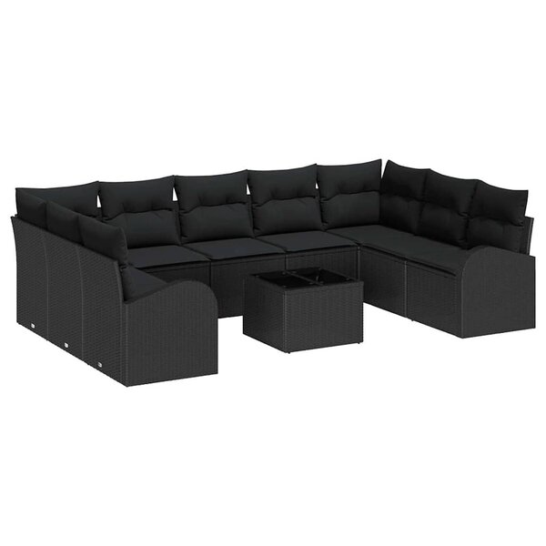 vidaXL Ensemble de Canapés avec coussin 10 Pièces Noir polyrotin