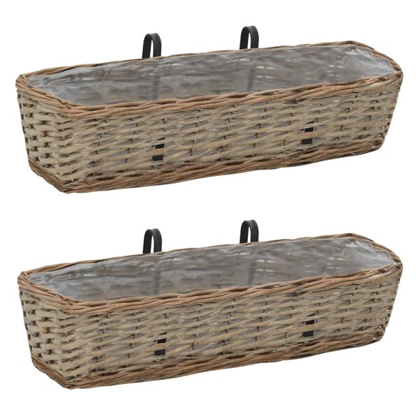 vidaXL Jardinière de balcon 2 Pièces Osier avec doublure en PE 60 cm