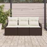 vidaXL Ensemble de canapé de jardin 3 Pièces Marron Poly rotin