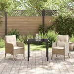 vidaXL Set de salle à manger de jardin 3 pièces avec coussins beiges en poly rattan