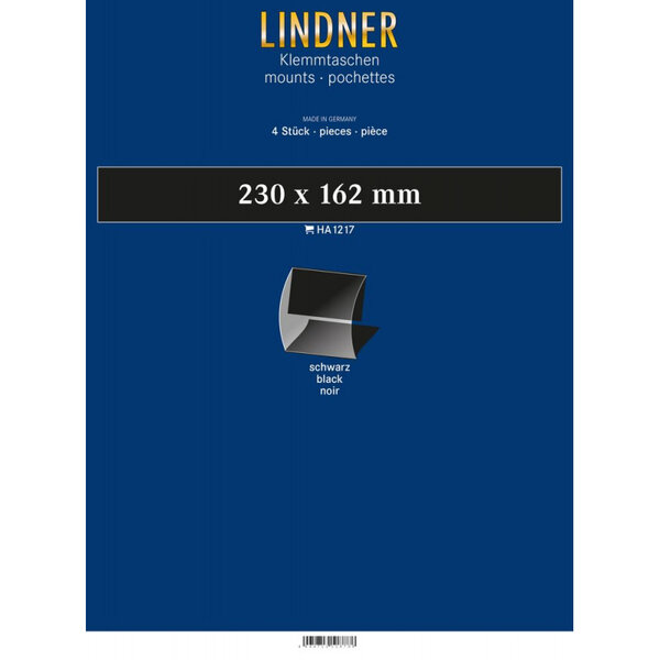 Bandes Klemmfix double soudure 230 x 162 mm pour blocs de timbres. Fond - Noir