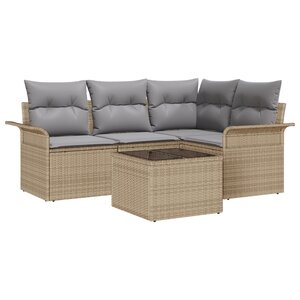 Ensemble Canapé de Jardin 5 Pièces avec Coussins Noir en Rattan Poly