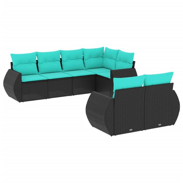 vidaXL Salon de jardin 7 Pièces avec coussins noir résine tressée