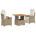 vidaXL Ensemble à manger de jardin et coussins 3 Pièces Beige poly rotin