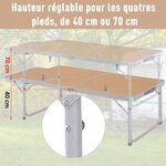 Table pliante table de camping table de jardin avec rallonge hauteur réglable aluminium MDF imitation bambou