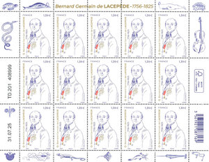 Feuille de 15 timbres - Bernard-Germain de Lacepède - Lettre verte