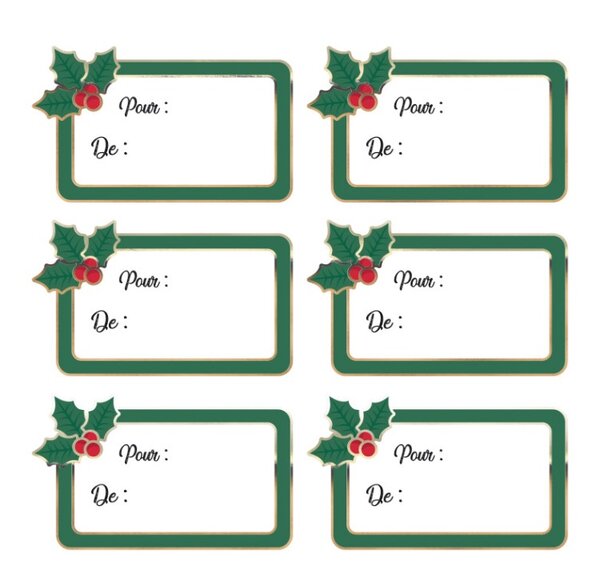 Mes 12 petites etiquettes adhesives houx de noel