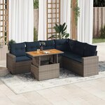 vidaXL Salon de jardin avec coussins 7 Pièces gris résine tressée