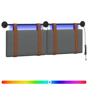 vidaXL Tête de lit suspendue Avec lumière LED Gris foncé PU antique