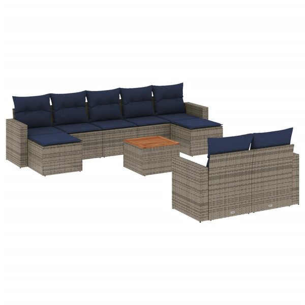 vidaXL Salon de jardin 10 Pièces avec coussins gris résine tressée