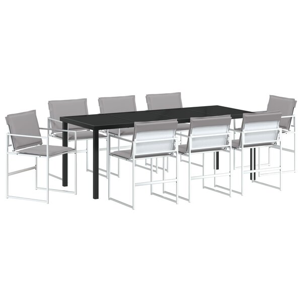 vidaXL Ensemble de Salle à Manger de Jardin 9 Pièces avec Coussins Blanc Textilène et Acier