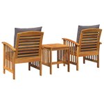 Ensemble de salon de jardin 3 pièces avec coussins en bois d'acacia massif