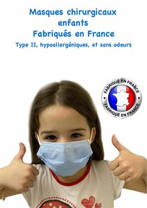 Lot de 50 masques chirurgicaux enfants - Type IIR - Fabriqués en France