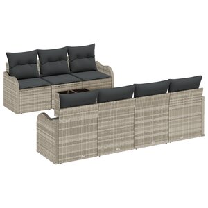 vidaXL Ensemble de canapé de jardin 8 pièces avec coussins gris clair en poly rotin