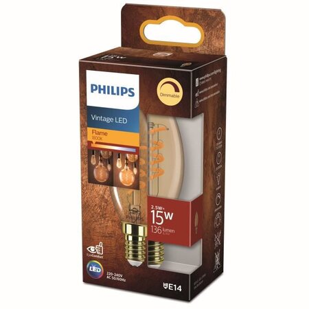 Philips ampoule led flamme e14 - 15w blanc chaud ambré - compatible variateur - verre