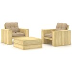 vidaXL Salon de jardin 3 Pièces avec coussins bois de pin imprégné