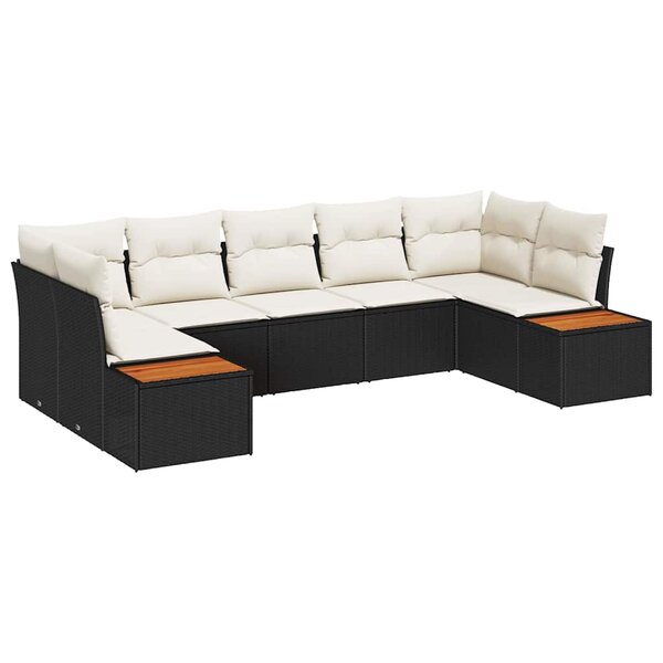 vidaXL Ensemble de canapé de jardin avec coussin 7 Pièces Noir Poly rotin