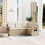 vidaXL Salon de jardin avec coussins 4 Pièces beige résine tressée