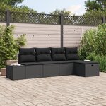 vidaXL Ensemble de canapé de jardin 5 pièces avec coussins noirs en rattan poly
