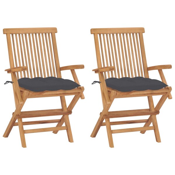 vidaXL Chaises de jardin et coussins anthracite lot de 2 Bois de teck