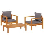 vidaXL Salon de jardin avec coussins 3 Pièces bois massif d'acacia