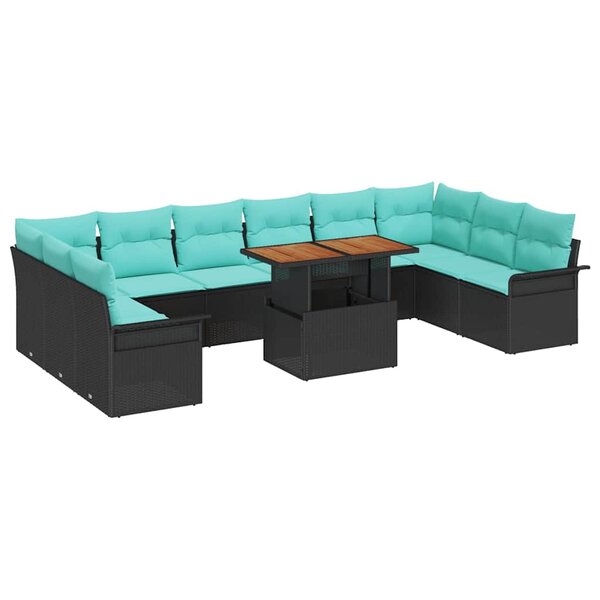 vidaXL Ensemble de canapé de jardin 11 Pièces Noir Poly rotin