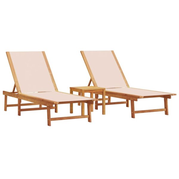 vidaXL Chaises longues lot de 2 table crème bois d'acacia et textilène