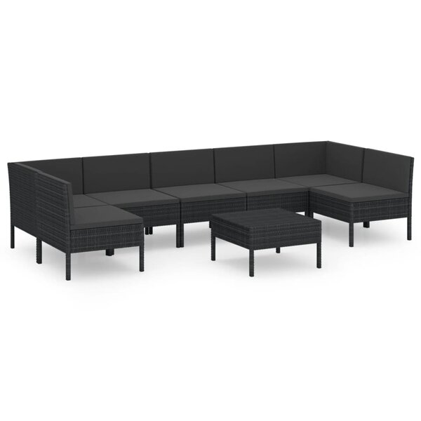 vidaXL Salon de jardin 8 Pièces avec coussins résine tressée noir