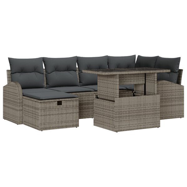 Ensemble de 7 Canapés de Jardin avec Coussins Gris Poly Rattan
