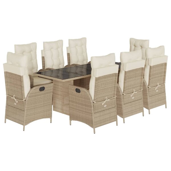 vidaXL Ensemble à manger de jardin et coussins 9 Pièces beige Poly rotin