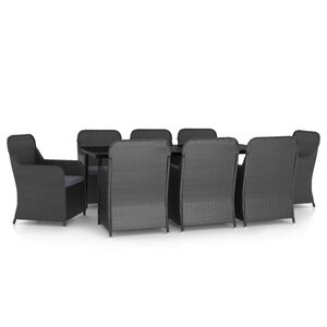 vidaXL Ensemble à manger de jardin avec coussins 9 Pièces noir
