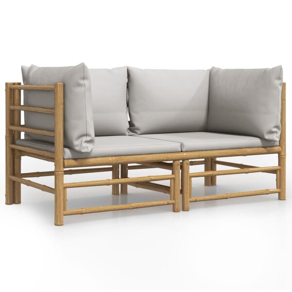 vidaXL Canapés d'angle de jardin avec coussins gris clair 2 Pièces bambou