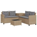 vidaXL Canapé de jardin avec table et coussins en forme de L beige