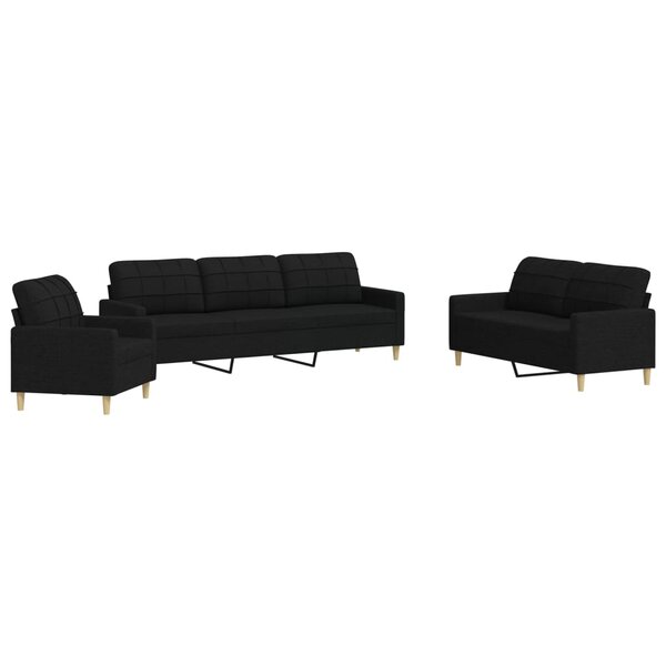 vidaXL Ensemble de canapés 3 Pièces noir tissu
