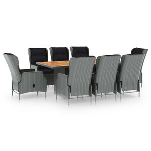vidaXL Ensemble à manger d'extérieur et coussins 9 Pièces résine tressée