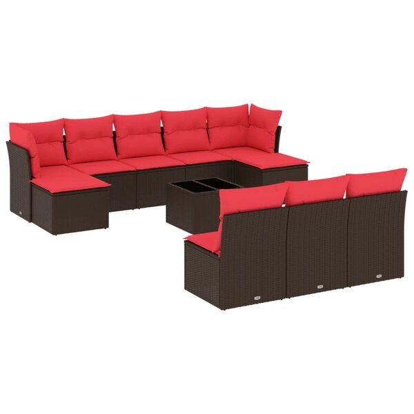 vidaXL Salon de jardin et coussins 11 Pièces marron résine tressée