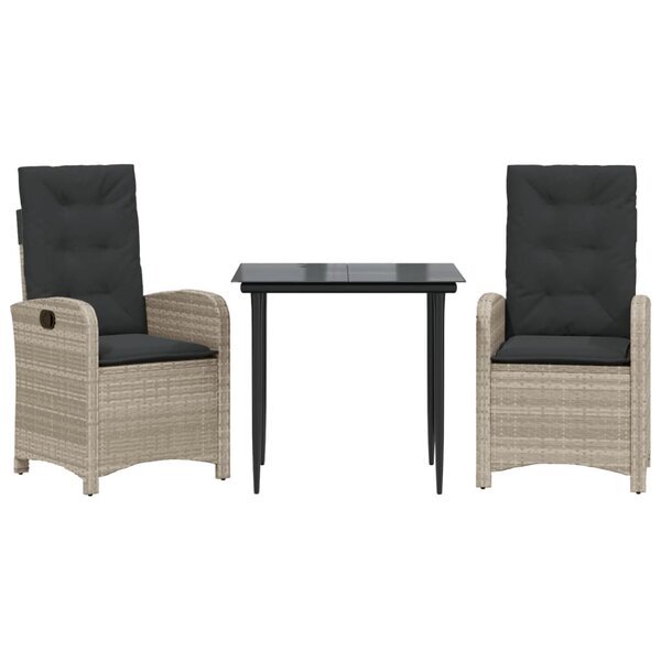 vidaXL Ensemble à manger de jardin 3Pièces coussins gris clair poly rotin
