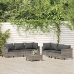 vidaXL Salon de jardin 7 Pièces avec coussins Gris Résine tressée