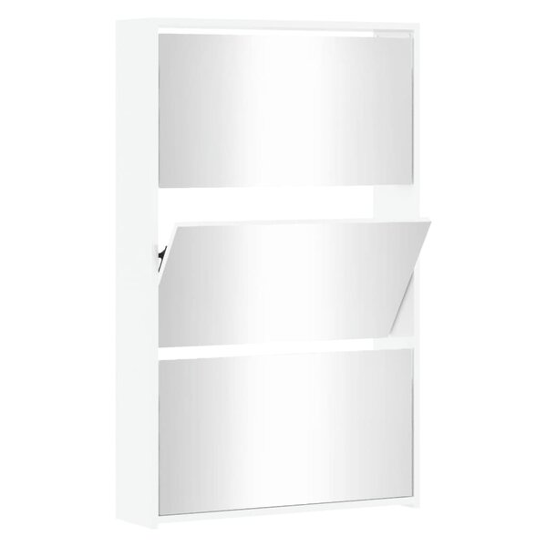 vidaXL Armoire chaussures miroir 3niveaux Blanc brillant 63x17x102 5cm