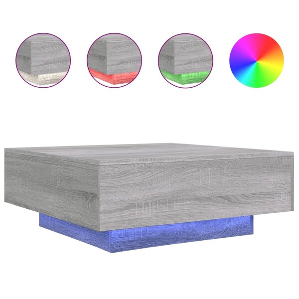 vidaXL Table basse avec lumières LED sonoma gris 80x80x31 cm