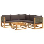 vidaXL Ensemble de canapés de jardin 6 pièces avec coussins en bois d'acacia et rotin