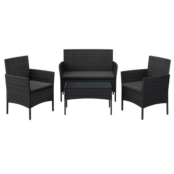 Salon de jardin extérieur ensemble de mobilier surface tressée en pe table et chaises pour terrasse jardin balcon noir 12_0007391