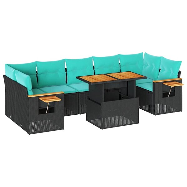 vidaXL Salon de jardin 8 Pièces avec coussins noir résine tressée