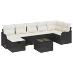 vidaXL Ensemble de canapé de jardin avec coussin 8 Pièces Noir Poly rotin