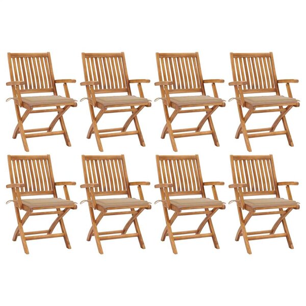 vidaXL Chaises pliables de jardin avec coussins lot de 8 Teck solide