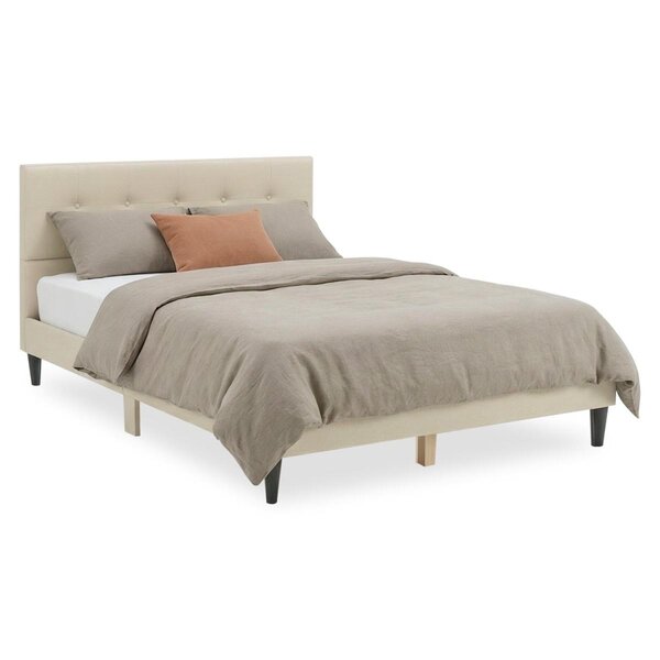 Lit rembourré 140x200 cm beige - avec sommier à lattes - cadre de lit double en tissu